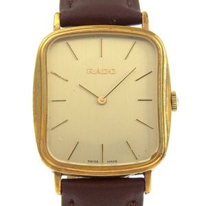 二手雷达 (RADO) 手表 408.7907.2，不锈钢和皮革，金色石英机芯，模拟显示，金色表盘，男士。
