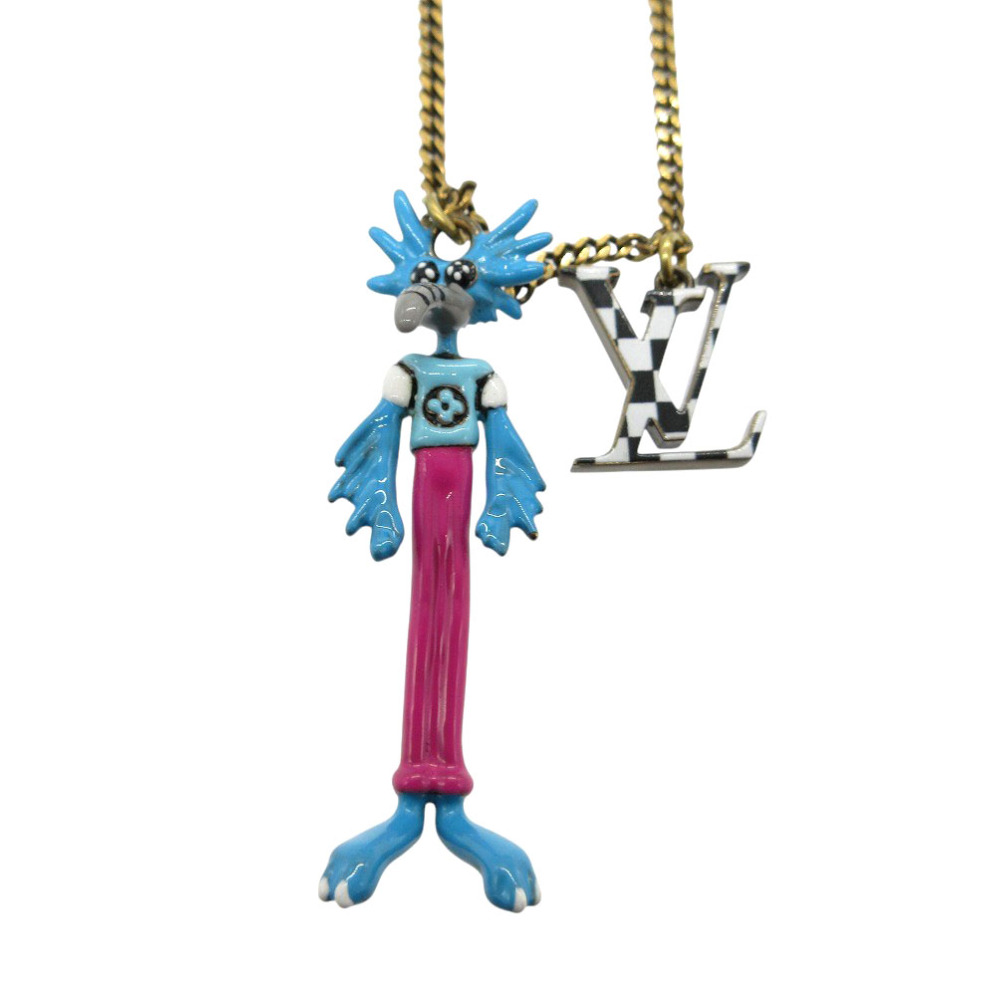 路易威登 LV Animals Zoom-kun MP2928 項鍊，金屬/琺瑯材質，金/藍/粉三色，LV 0419 [LOUIS VUITTON] 成色極佳