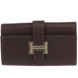 Like new Hermès Bearn 4-ring key case, Epsom chocolate leather, K stamp, silver hardware, brown, 0196 [Pre-owned] HERMES