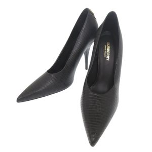 全新未使用 Burberry 38 码黑色压纹皮革高跟鞋，黑色鞋跟，0952 [二手] BURBERRY