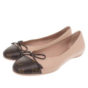 全新未使用路易威登 Popiline Ballerina 芭蕾平底鞋，皮革和 Monogram 帆布材质，粉色，LV 0381 [二手]LOUIS VUITTON