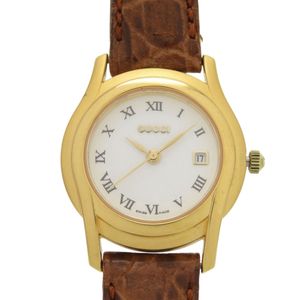 미품 구찌 5400 L크로코다일 SS 화이트 골드 ブラウン 화이트 문자판 쿼츠 손목시계 1733【중고】GUCCI