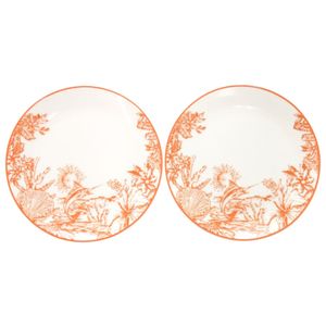 Unused Louis Vuitton Set of 2 Side Plates, LV By The Pool, Tropical Floral Motif R95811, Limoges Porcelain, Orange, Plate, LV 0951 [Pre-owned] LOUIS VUITTON