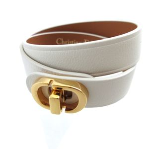 全新 Christian Dior 30 Montaigne B1760 中型象牙白色雙鏈皮革手環 0318 [二手] Christian Dior 克里斯汀·迪奧