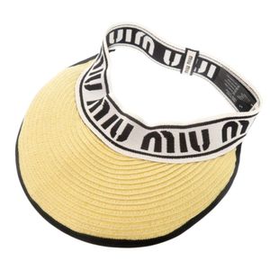 Like new Miu Miu size small straw polyester sun visor hat in beige, white, and black. 1422 [Pre-owned] MIUMIU