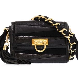 Excellent condition Salvatore Ferragamo Gancini patchwork RG-21 G073 crocodile exotic leather black shoulder bag 1337 [Pre-owned] Salvatore Ferragamo