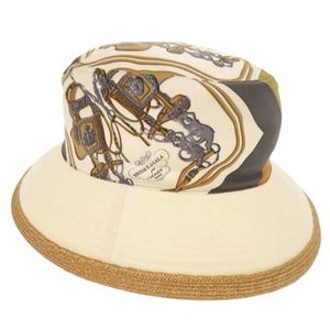 Excellent condition Hermès MOTSCH BRIDES de GALA size 58 silk, linen, and straw beige bucket hat 0785 [Pre-owned] HERMES
