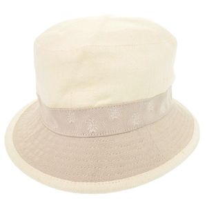 Excellent condition Hermès MOTSCH HERMES Motch cotton bucket hat in white and beige. Item number 0468. Pre-owned.