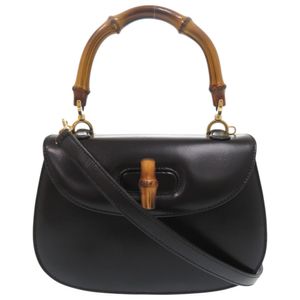 Excellent condition Gucci Bamboo 000 46 0188 leather black 2-way handbag/shoulder bag 0257 [Pre-owned] GUCCI