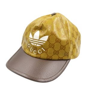 Unused Gucci/Adidas 696475 Nylon Leather Braun Medium Baseball Cap with GG Crystals, 0356 [Pre-owned]