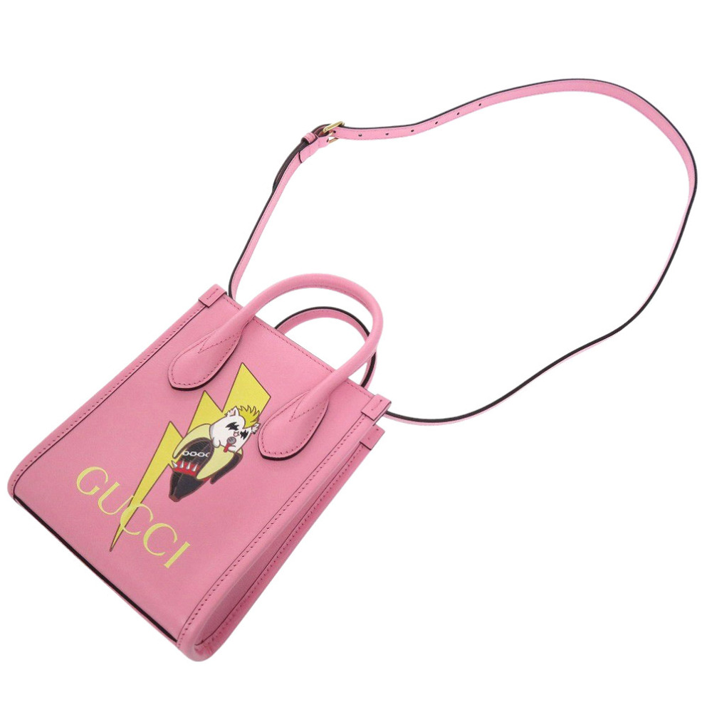 未使用 グッチ ばなにゃコラボ 671623 レザー 2wayハンドバッグ ピンク 0727【中古】GUCCI 未使用 グッチ ばなにゃコラボ 671623 レザー 2wayハンドバッグ ピンク