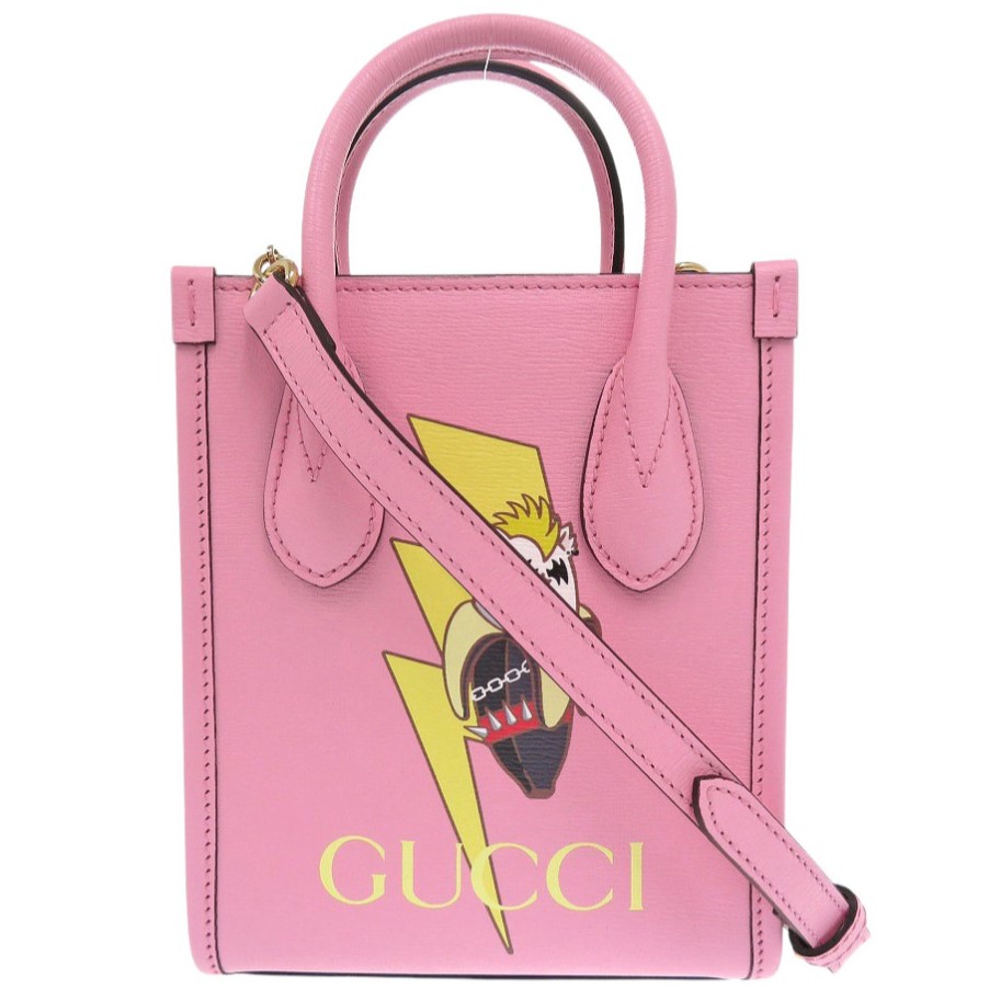 未使用 グッチ ばなにゃコラボ 671623 レザー 2wayハンドバッグ ピンク 0727【中古】GUCCI 未使用 グッチ ばなにゃコラボ 671623 レザー 2wayハンドバッグ ピンク