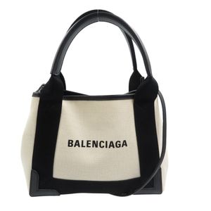 Excellent condition Balenciaga Navy Cabas 390346 canvas and calf leather in light beige and black. 2-way handbag/shoulder bag. 1381 [Pre-owned] BALENCIAGA