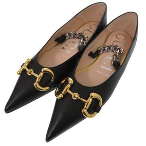 全新未使用 Gucci 马衔扣平底鞋，尖头高跟鞋，621161，黑色皮革，0426 [二手] GUCCI