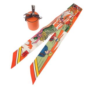 Excellent condition Hermès Twilly WOW American comic style orange verde jaune silk scarf 1302 [Pre-owned] HERMES