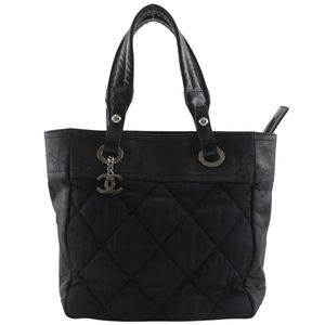 二手香奈儿巴黎比亚里茨手提包，黑色帆布，A5尺寸，拉链款，女士款。