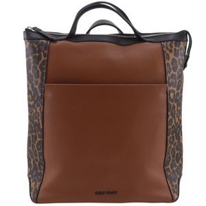 二手COLE HAAN Grand Ambition 三用手提包，棕黑色豹纹小牛皮材质。可斜挎、单肩或手提。A4 尺寸。拉链开合。男女通用。