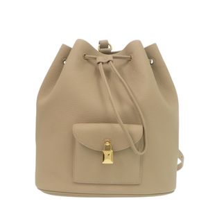 Like new Loro Piana Extra Drawstring Backpack, Beige Leather, Daypack, 1443 [Pre-owned]