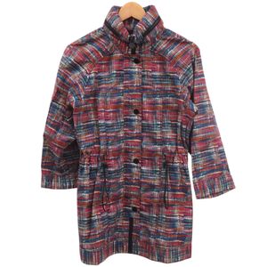 Excellent condition Chanel Coco Button vintage tweed raincoat with waist drawcord (P48057V35794), size 34, cotton and polyurethane, blue, RED, and orange. 0504 [Pre-owned] CHANEL