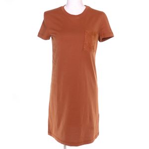 Excellent condition HERMES 3H4508DL 100% cotton crew neck short sleeve dress with H embroidery and pockets , Braun, size 34, made in Italy.