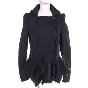 Excellent condition MONCLER SONOMI logo patch, mesh lining, ruffle design, nylon down jacket, black, size 0, authentic, women's