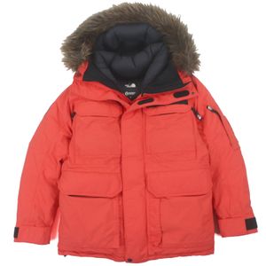 Excellent condition THE NORTH FACE Men's Summit Series Southern Cross Parka (ND91920), fur-trimmed hooded, double-zip down jacket, orange, size M. Authentic.