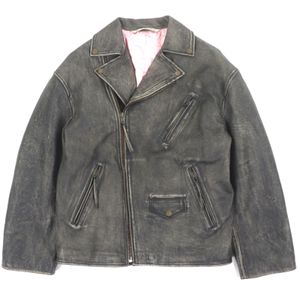 Excellent condition: Acne Studios FN-MN-LEAT000255 Distressed Leather Jacket. Made of cowhide leather with a vintage finish and embossed logo. Oversized, double-breasted rider's jacket in black, size 44. Authentic. Men's.