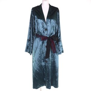 Unused △AKIRANAKA AW1905-BL Logo Button Striped Belt Color Long Velvet Coat Green Size 1 Made in Japan Authentic Women's