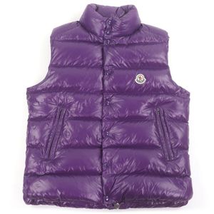 Excellent condition MONCLER TIBB GILET (2022) with logo patch, double-zip down vest, purple, size 3, authentic, men's