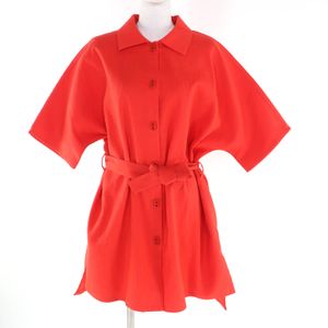 Unused HERMES 24SS 4E3528DO Belted Chaine d'Ancre Shirt Dress, RED 38, Made in France, Authentic, Women's