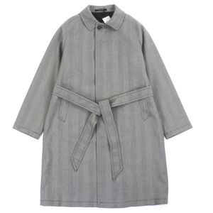 Unused TAGLIATORE SALOMON 100% virgin wool herringbone Color long trench coat with belt and concealed placket, gray, size 48, made in Italy.