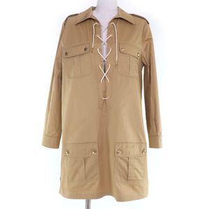 Excellent condition CELINE 2Z490219I cotton linen safari mini dress with triomphe buttons, beige, size 36, made in Italy, authentic, for women.