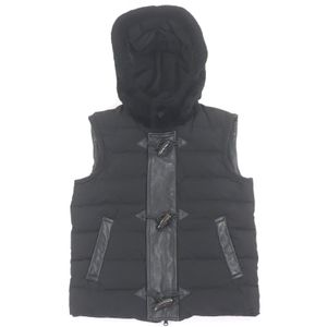 Excellent condition EMMETI DANIEL toggle button hooded sheepskin and shearling down vest, black, size 46, authentic, made in Italy, men's