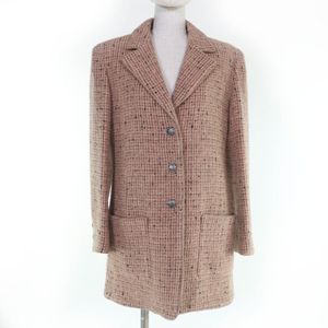 Excellent condition CHANEL 97A P09591V05961 wool and silk blend tweed jacket with logo buttons and leather accents, pink, size 36, made in France, authentic, women's