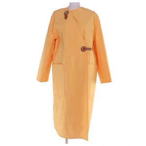 Unused HERMES 2022SS 2E0106DJ 100% Cotton Leather Color Wrap Coat, Orange, Size 36, Made in France, Women's