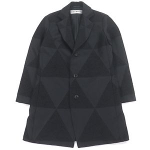 Excellent condition ISSEY MIYAKE MIYAKE IM54FD512 100% wool all-over print single chesterfield coat, long coat, black, size 1, authentic, made in Japan, men's