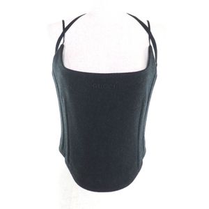 GUCCI 799949 100%羊毛 Batavia Wool 吊帶上衣，飾有 GG Marmont 標誌刺繡，黑色，40 碼，義大利製造，正品，女款，成色極佳。