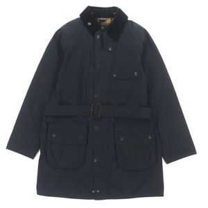 Excellent condition Barbour SOLWAY cotton waxed jacket with corduroy collar, belt, double zip-up, navy, size 36, made in Bulgaria, authentic, men's