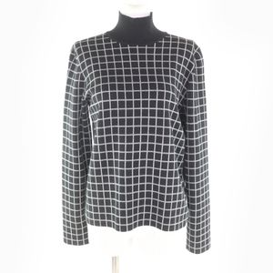 狀況極佳的愛馬仕羊絨真絲混紡格子高領長袖針織衫，黑色，40碼，義大利製造。