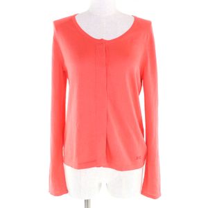 愛馬仕絲棉混紡針織開襟衫，飾有刺繡標誌和隱形門襟，珊瑚粉紅，尺寸 36，義大利製造，女款，狀態極佳。