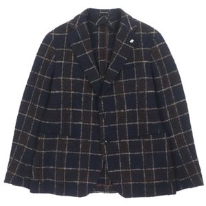 Excellent condition: TAGLIATORE wool and alpaca blend checked tweed single-breasted jacket, navy, size 50, authentic, made in Italy, men's