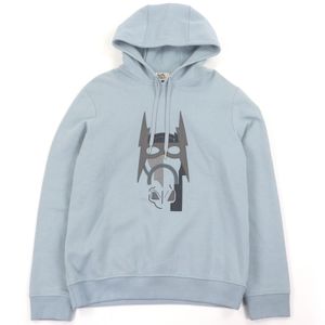 全新愛馬仕 22AW Super H 馬皮羊羔皮貼片套頭連帽衫，淺藍色，M 碼，義大利製造，正品，男士