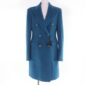 Unused TAGLIATORE CFDL10P Angora/Cashmere Blend Coat with Silver Emblem Buttons, Blue, Size 42, Made in Italy, Women's