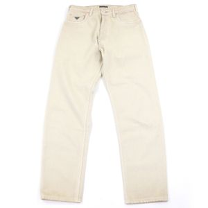 Excellent condition PRADA Prada 2024 GEP358 100% cotton triangle logo denim jeans with Plate plaque, beige, size 31, authentic, made in Italy.