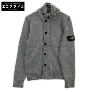 Stone Island Gray Wool Stand Collar Cardigan, Size M (Pre-owned)