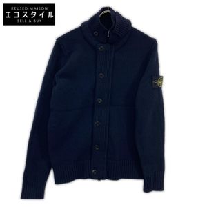 Stone Island Navy Wool Stand Collar Cardigan, Size M (Pre-owned)