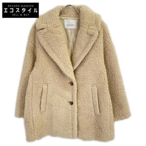 Anaï Beige Curly Wool and Boa Coat, Size 38 (Pre-owned)