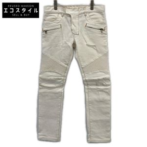 Balmain S7H9551T022 White Distressed Biker Denim Pants, Size 30 (Pre-owned)