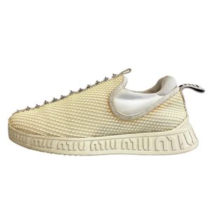 [Pre-owned] MIUMIU Miu Miu 26.5 Mesh Beaded Slip-Ons White