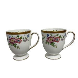 【중고】WEDGWOOD 웨지 우드 머그잔 티컵 커피 컵 2 손님 세트 정리해 꽃무늬 컵 글라스 서양 식기 그레이스 머그잔 화이트